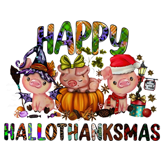 Happy Hallothanksmas Cute Pig Farm Animals Farmer Pig Lover Dry Zone Grid Polo