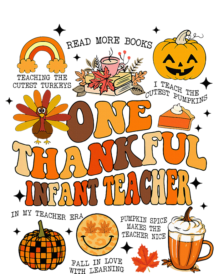 One Thankful Infant Teacher Thanksgiving Retro Groovy Fall Short Acrylic Beanie