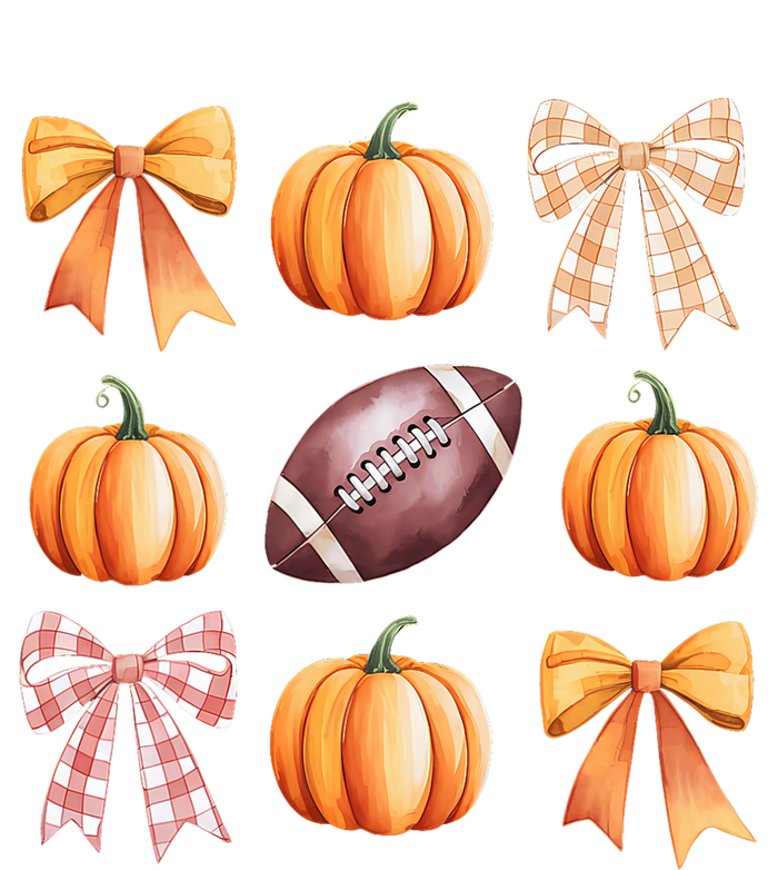 Retro Coquette Bow Pumpkin American Football Thanksgiving Womens CVC Long Sleeve Shirt