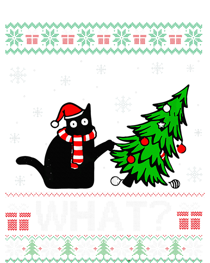 Cat What Funny Black Cat Pushing Christmas Tree Ugly Xmas T-Shirt