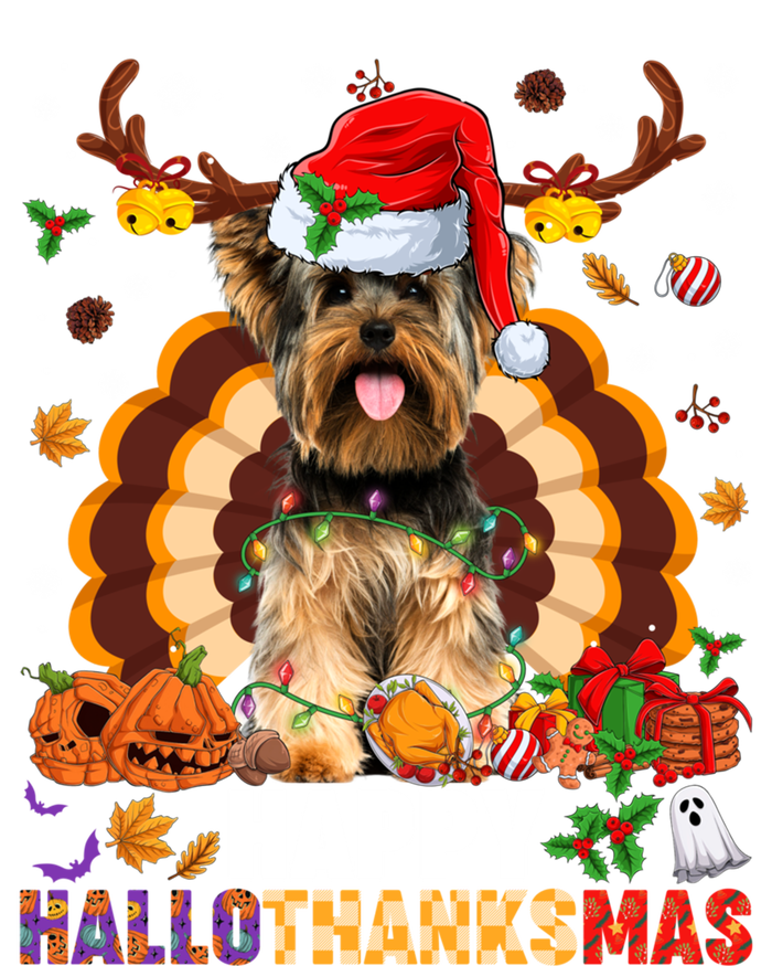 Funny Reindeer Santa Turkey Yorkie Dog Happy Hallothanksmas Gift T-Shirt