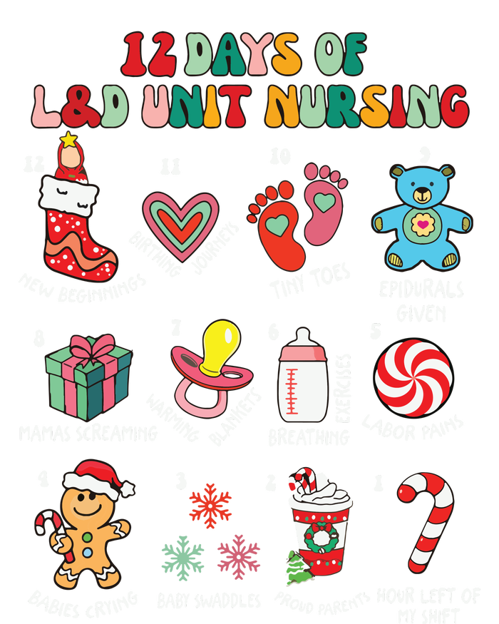 12 Days Of L&D Unit Nursing Labor & Delivery Nurse Christmas Women's Racerback Cropped Tank