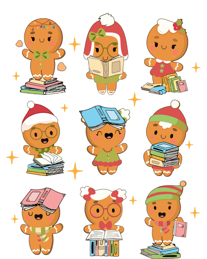 Gingerbread Man Teacher Christmas Reading Book Librarian T-Shirt