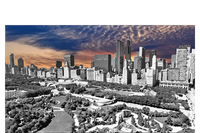 Chicago Skyline B&W With Vibrant And Colorful Sky Short Acrylic Beanie