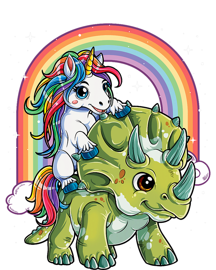 Unicorn Riding Dinosaur Triceratops Rainbow Canvas