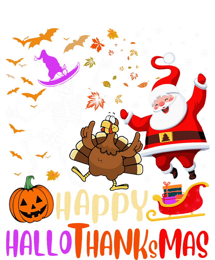 Happy Hallothanksmas Skeleton Pumpkin Turkey Santa Dancing T-Shirt