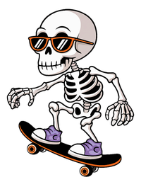 Cool Skeleton Riding Skateboard Halloween Stripe Pom Pom Beanie