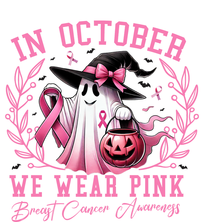 In October We Wear Pink Ghost Trick Or Treat Breast Cancer Front And Back Coaster