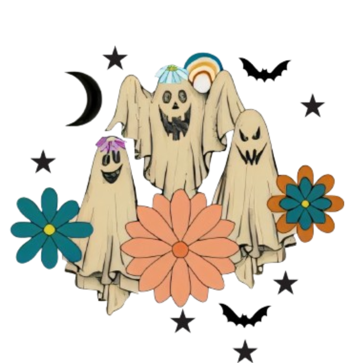 Retro Floral Ghost Halloween Spooky Season Halloween Party T-Shirt