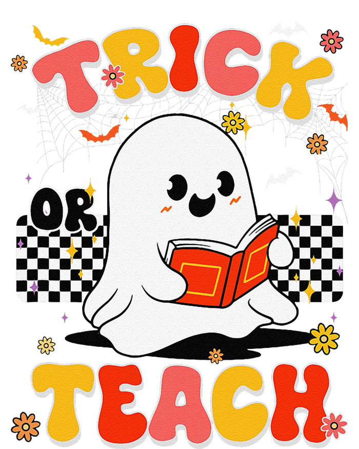 Groovy Teacher Halloween Retro Trick Or Teach Floral Ghost T-Shirt