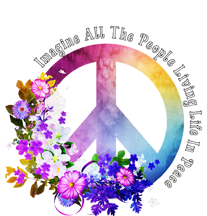 All The People Imagine Living Life In Peace Colorful Flowers Tote Bag