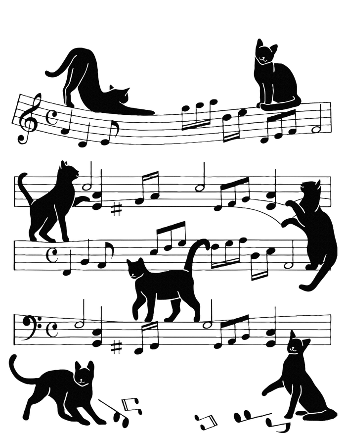 Cat Kitty Playing Music Clef Piano Musician Art T-Shirt