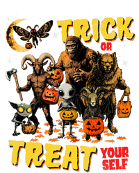 Trick Or Treat Yourself Cryptid Bigfoot Dogman Halloween Striped Beanie with Solid Band