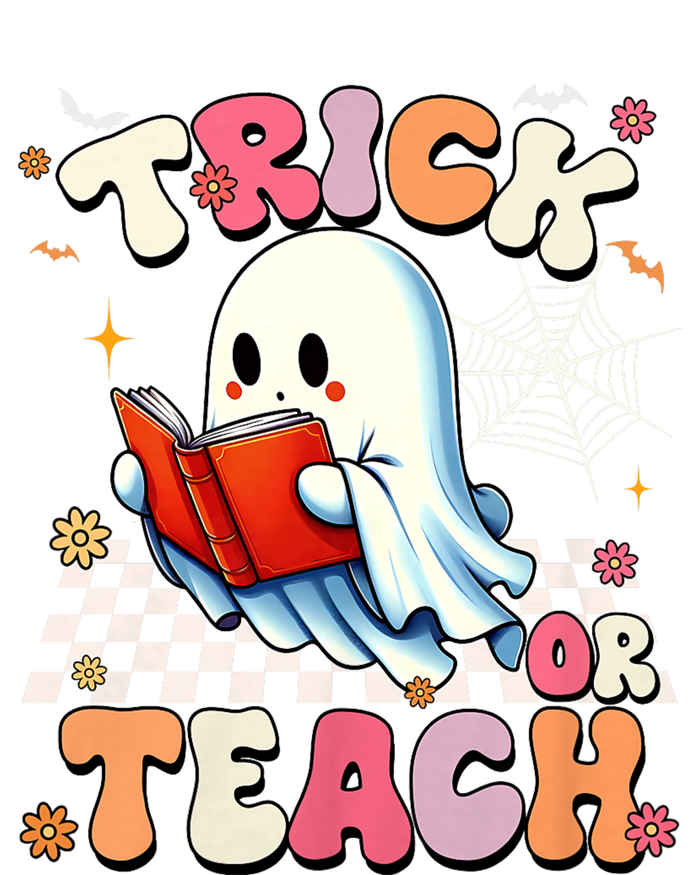 Groovy Teacher Halloween Retro Trick Or Teach Floral Ghost T-Shirt