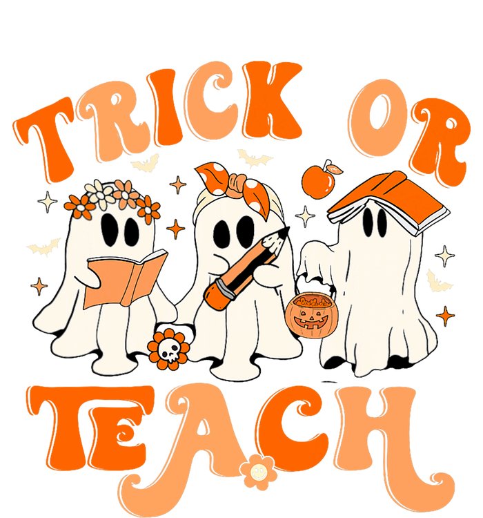 Teacher Halloween Trick Or Teach Retro Groovy Floral Ghost T-Shirt