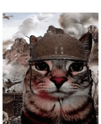 Thousand Yard Stare Funny Soldier Cat Meme In Battlefield Dry Zone Grid Polo