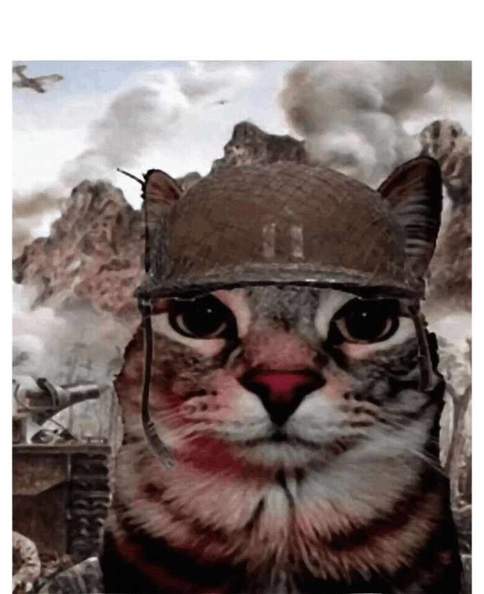 Thousand Yard Stare Funny Soldier Cat Meme In Battlefield Dry Zone Grid Polo