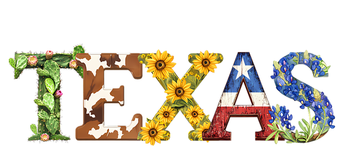 Texasthemed Letters With Cactus Sunflowers & Bluebonnets Womens Cotton Relaxed Long Sleeve T-Shirt