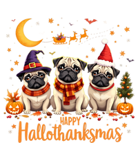 Happy Hallothanksmas Pug Dogs Halloween Thanksgiving Xmas T-Shirt