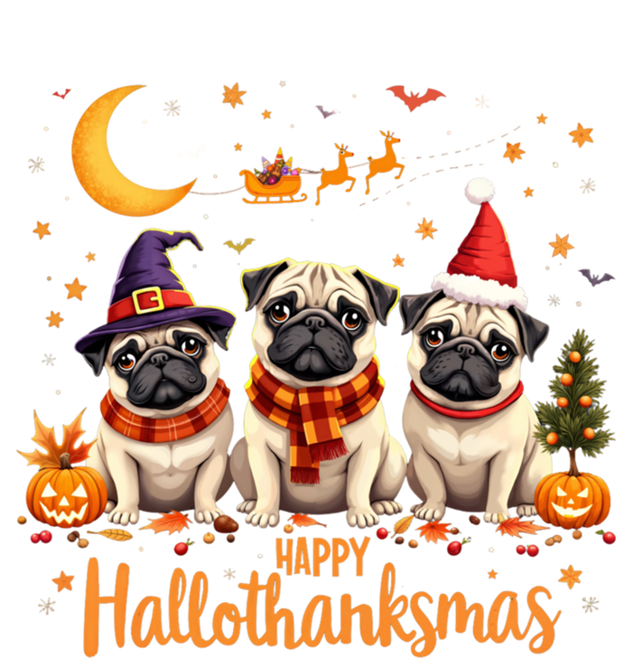 Happy Hallothanksmas Pug Dogs Halloween Thanksgiving Xmas T-Shirt