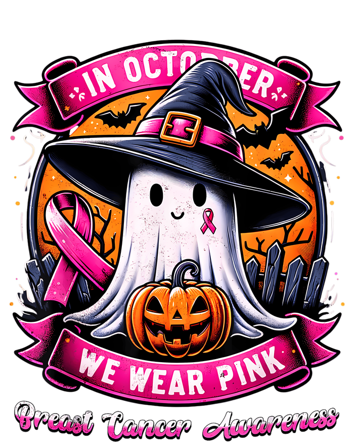 Breast Cancer Halloween In October We Wear Ghost Witch T-Shirt