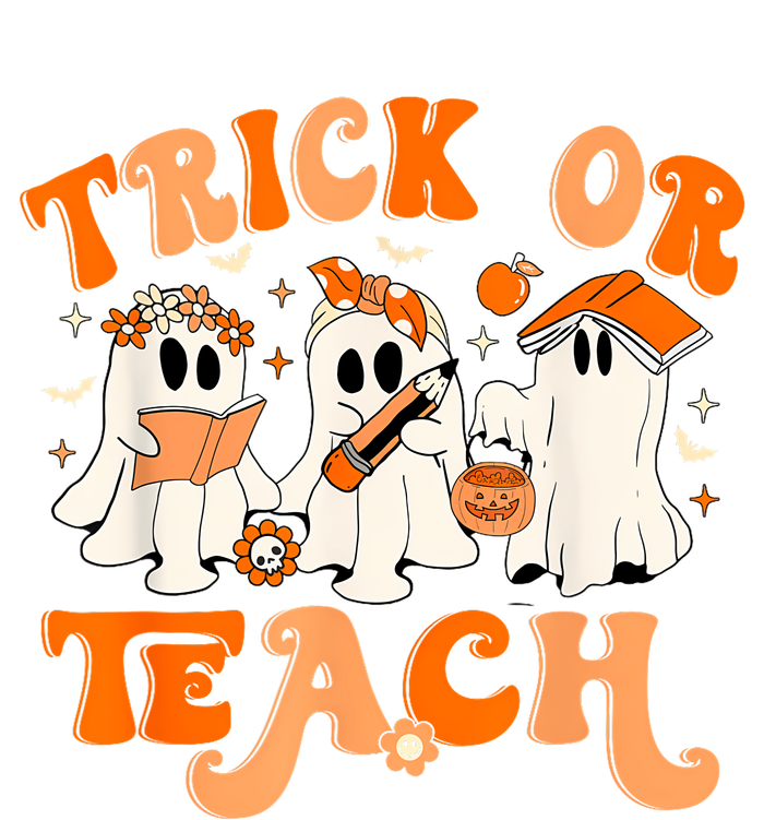 Teacher Halloween Trick Or Teach Retro Groovy Floral Ghost T-Shirt