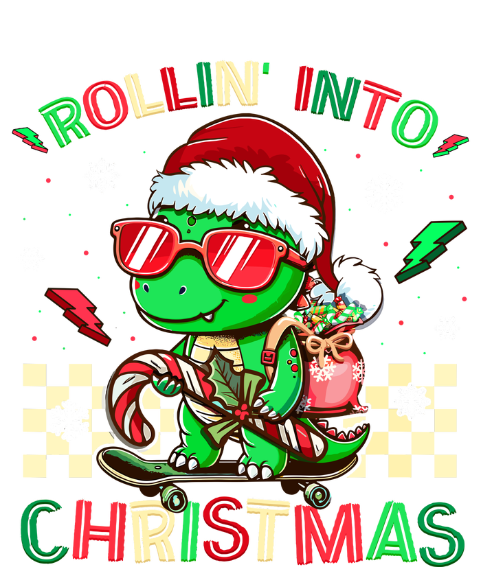 Funny Dinosaur Rollin Into Christmas Xmas Santa Boy T-Shirt