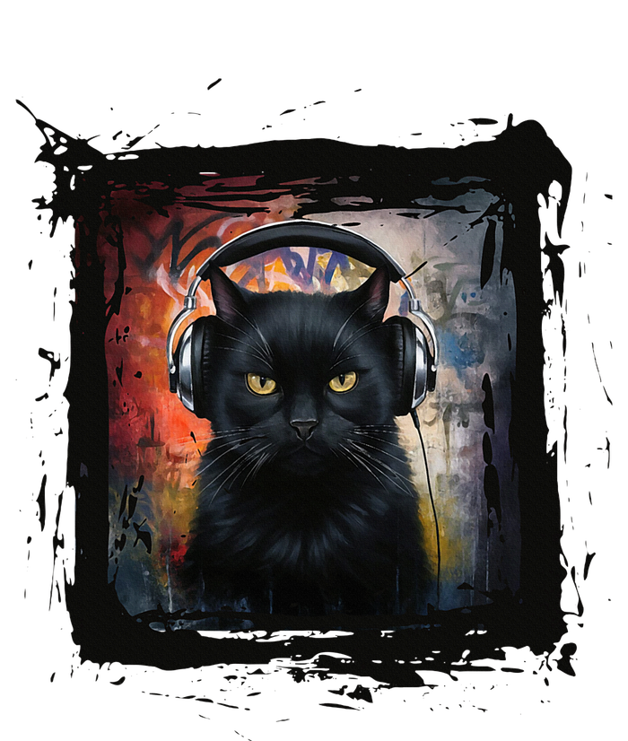 Dj Black Cat Graphic Feline Music Fun Style T-Shirt