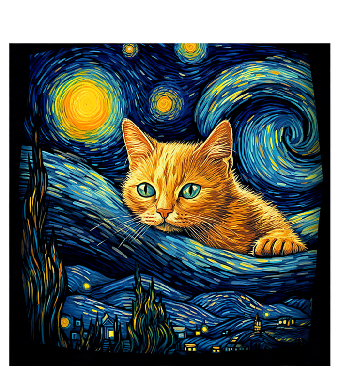 Van Gogh Starry Night Cat For Cat Lover Cat Mom And Cat Dad Women's Long Sleeve Flannel Pajama Set 