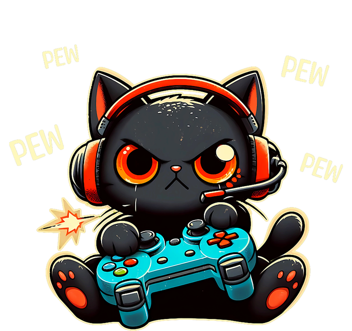 Cute Gamer Cat Playing Video Pew Pew T-Shirt