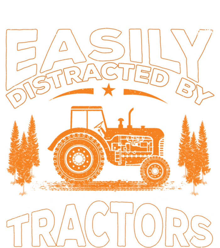 Funny Farming Quote Gift Easily Distracted By Tractors Gift Full-Length Apron With Pockets