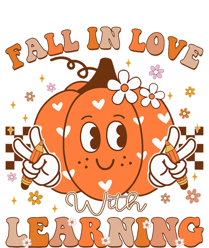 Retro Fall In Love With Learning Autumn Pumpkin Teacher Womens Cotton Relaxed Long Sleeve T-Shirt