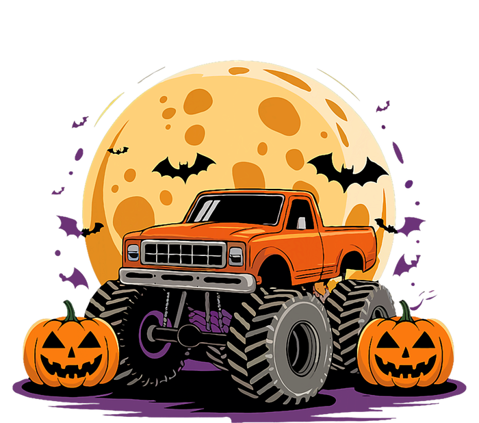 Monster Truck Halloween Jack O Lantern Moon Pumpkin Kids T-Shirt