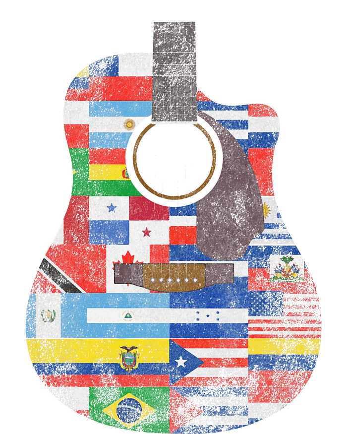 Hispanic Heritage Month All Countries Retro Acoustic Guitar T-Shirt