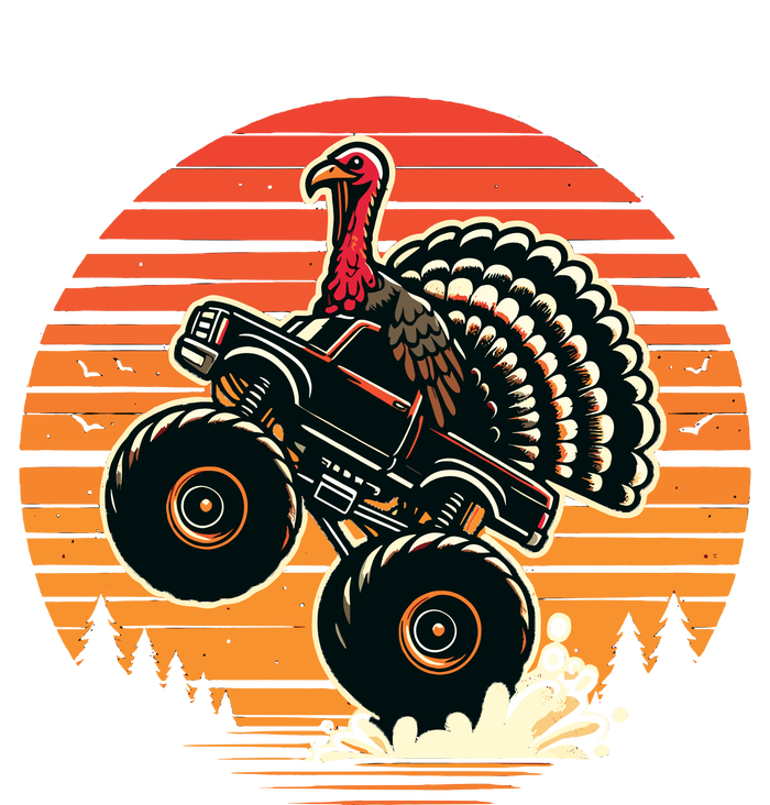 Thanksgiving Turkey Riding Monster Truck Sunset Turkey T-Shirt