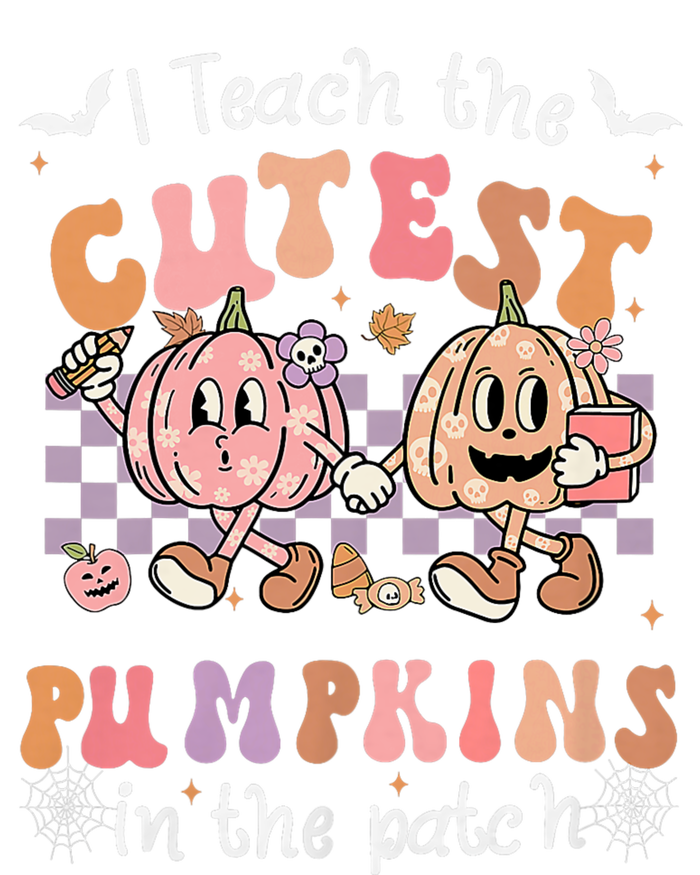 I Teach The Cutest Pumpkins In The Patch Retro Teacher Fall Striped Beanie with Solid Band