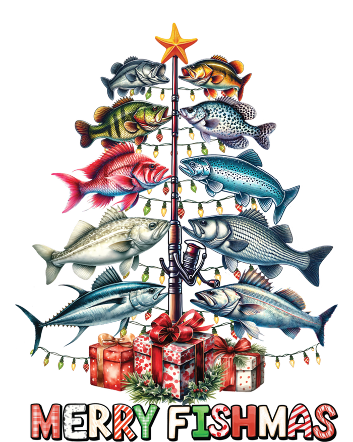 Merry Fishmas Funny Christmas Tree Lights Fishing Rod Fish Premium T-Shirt