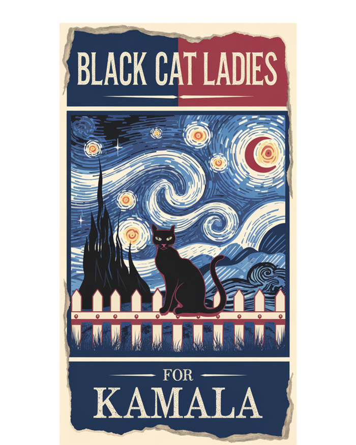 Cat Ladies For Kamala Harris 2024 Van Gogh Starry Night Gift Bumper Sticker