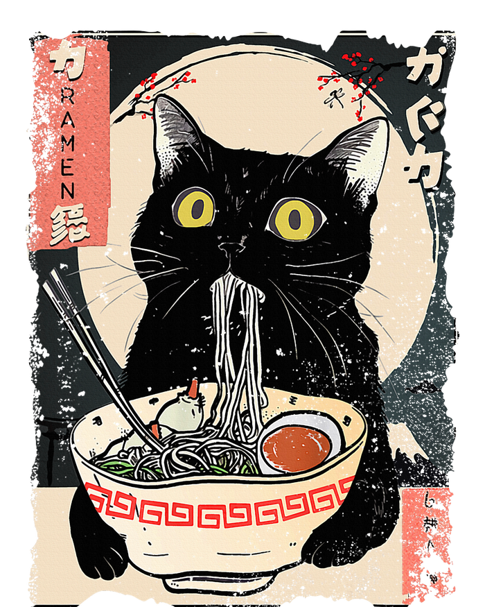 Kawaii Cat Eating Ramen Noodles Funny Anime T-Shirt