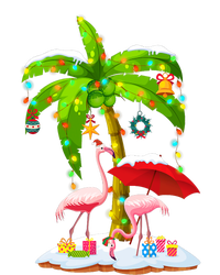 Flamingo Santa Hat Palm Tree Merry Christmas Lights Performance Fleece Hoodie