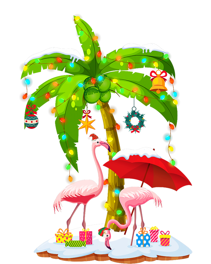 Flamingo Santa Hat Palm Tree Merry Christmas Lights Performance Fleece Hoodie