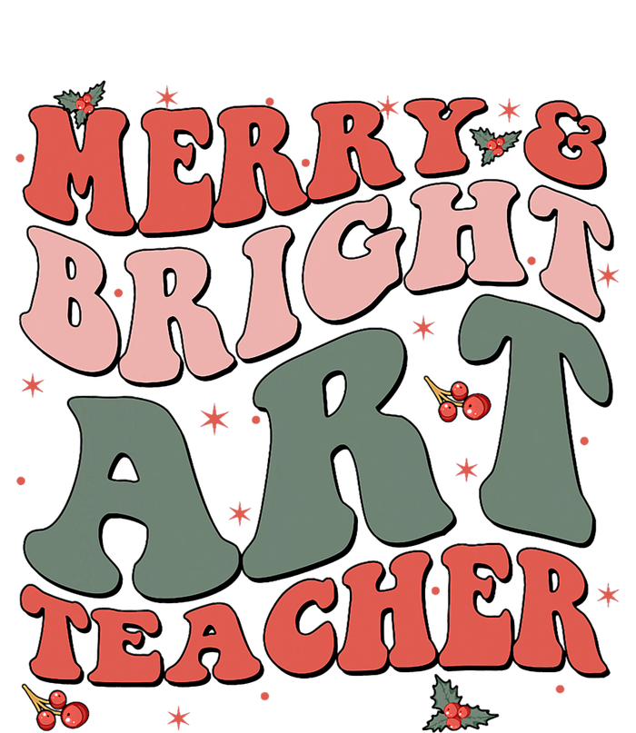 Funny Christmas Groovy Merry And Bright Art Teacher Costume T-Shirt