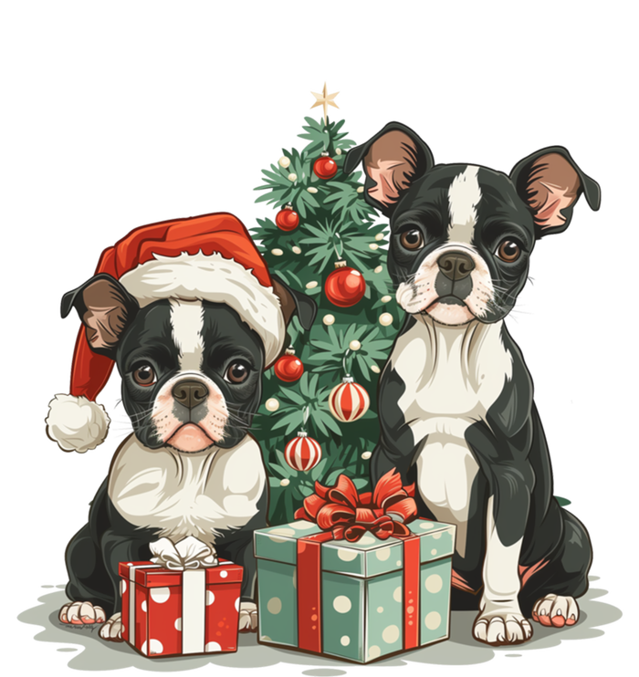 Cute Christmas Boston Terrier Dogs Santa Hat Christmas Tree Short Acrylic Beanie