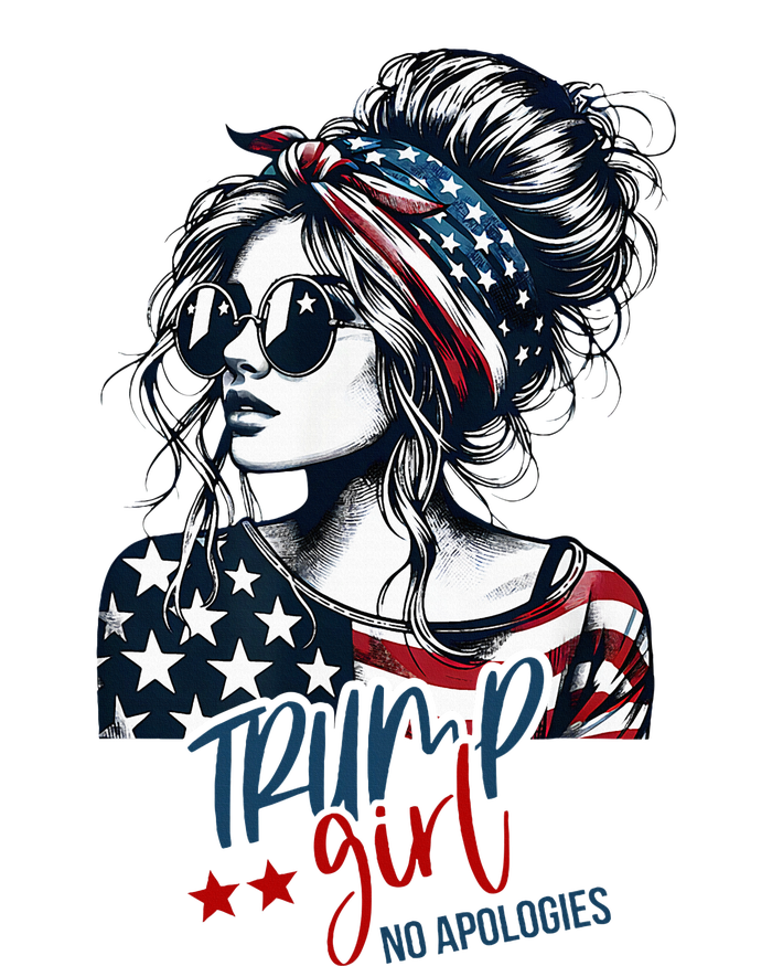 Trump Girl No Apologies Messy Bun Trump 2024 American Flag T-Shirt