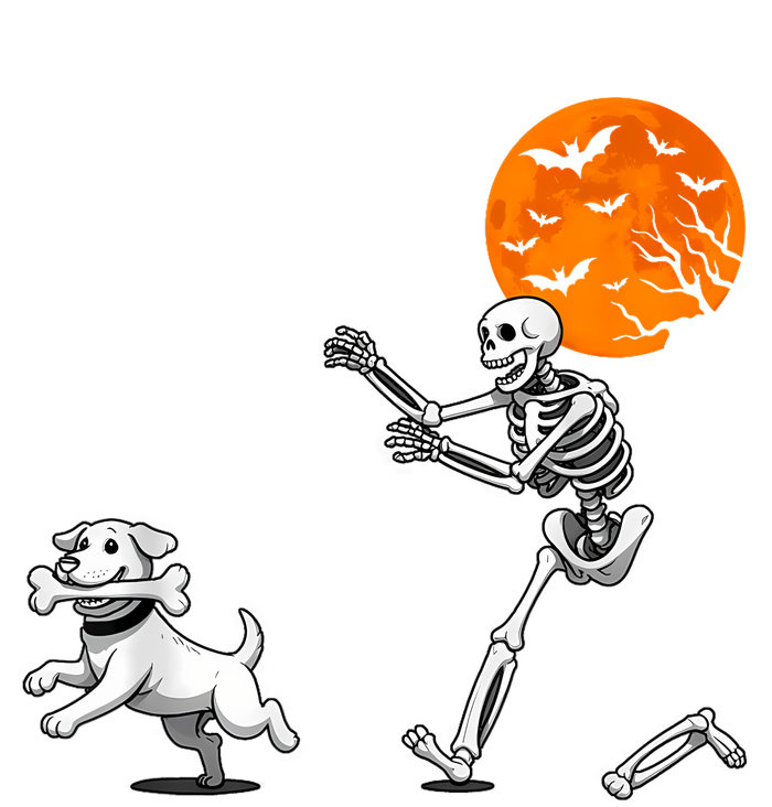 Spooky Humor Halloween Skeleton Chasing Dog V-Neck T-Shirt