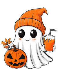 Ghost Holding Pumpkin Coffee Cup Halloween Trick Or Treat Gift Short Acrylic Beanie