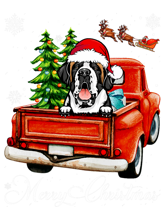 Funny Saint Bernard Ride Red Truck Merry Christmas Pajama Poster