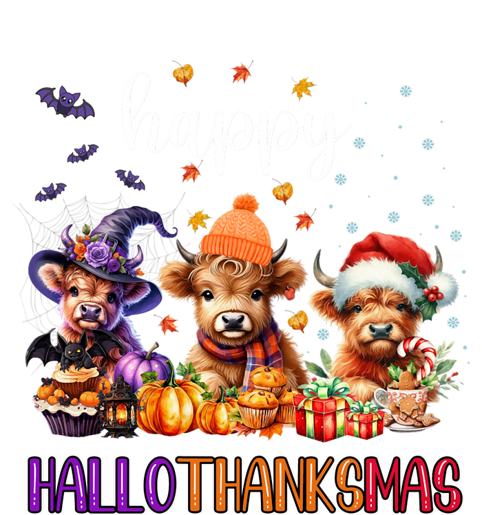 Happy Hallothanksmas Highland Cow Halloween Merry Christmas Long Sleeve Hooded Wearable Blanket