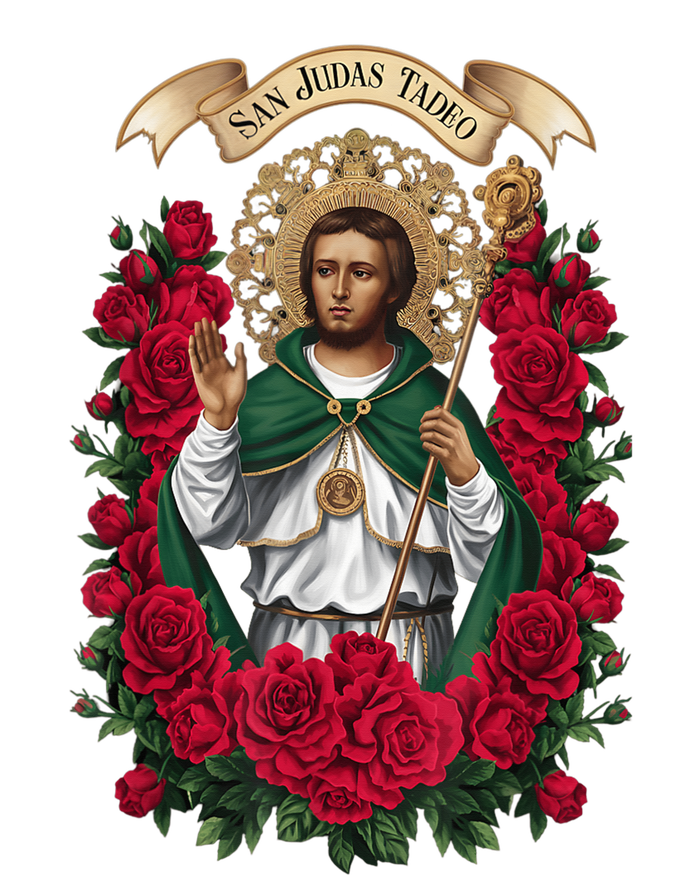 Red Roses San Judas Tadeo Con Bandera De MéXico God T-Shirt