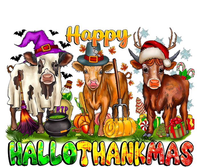 Happy Hallothanksmas Halloween Thanksgiving Christmas Cow Gift T-Shirt